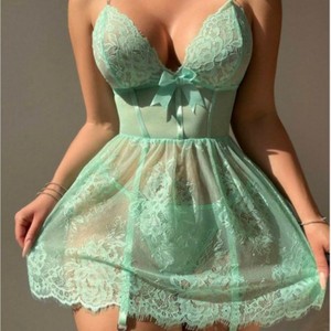 Lingerie Sexy Babydoll <span class=keywords><strong>in</strong></span> Rete con Stampa, Scollo a V Profondo, Pizzo e Strass, Nero Rosa, per Notti di Nozze, Luna di Miele, Sposa, <span class=keywords><strong>in</strong></span> Poliestere - Product Image 3