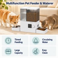 Fontaine à eau et distributeur de nourriture 2 en 1 pour chats et chiens, alimentation automatique programmée, grande capacité de 5 L, filtre à eau circulant