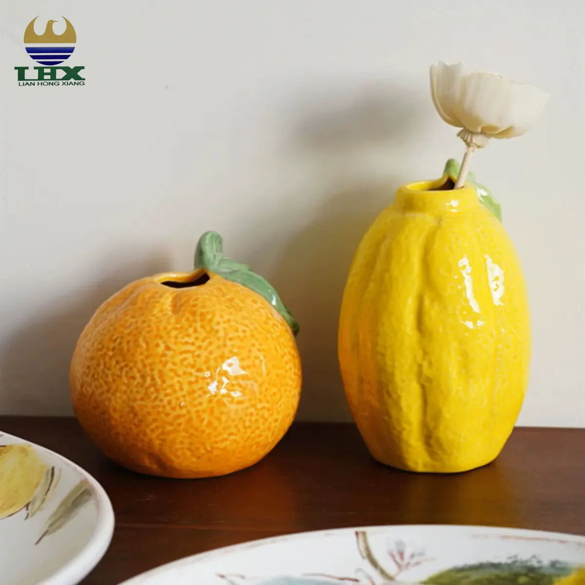 Produsen vas bunga Dekorasi seni dekorasi Modern bentuk buah jeruk untuk dekorasi rumah vas keramik