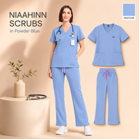 Ensemble de blouses médicales extensibles à col en V pour femmes, résistant aux plis, multi-poches, uniforme médical, logo personnalisé, OEM, vente en gros
