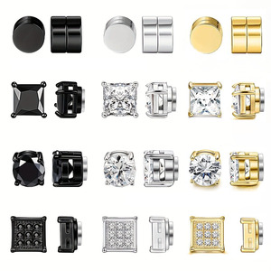 G3142 <span class=keywords><strong>Pendientes</strong></span> Magnéticos de Acero Inoxidable con Estrás para Hombre Sin Perforación Clip de Oreja Cuadrado de Moda al Por Mayor - Product Image 2