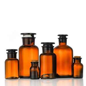 透明な琥珀色の口の広い化学実験ガラスの薬液30ml-1000ml包装のためのガラスストッパーが付いているPharmaの試薬の薬瓶 - Product Image 1