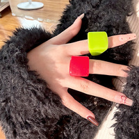 Printemps et été résine carré géométrique anneau bricolage couleur bonbon acrylique femmes Simple anneaux 2025 en gros