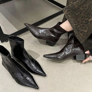 Botines Cortos de Otoño 2026, al por Mayor, con Suela Gruesa, Punta Puntiaguda y Tacón <span class=keywords><strong>Grueso</strong></span> para Mujer - Product Image 1