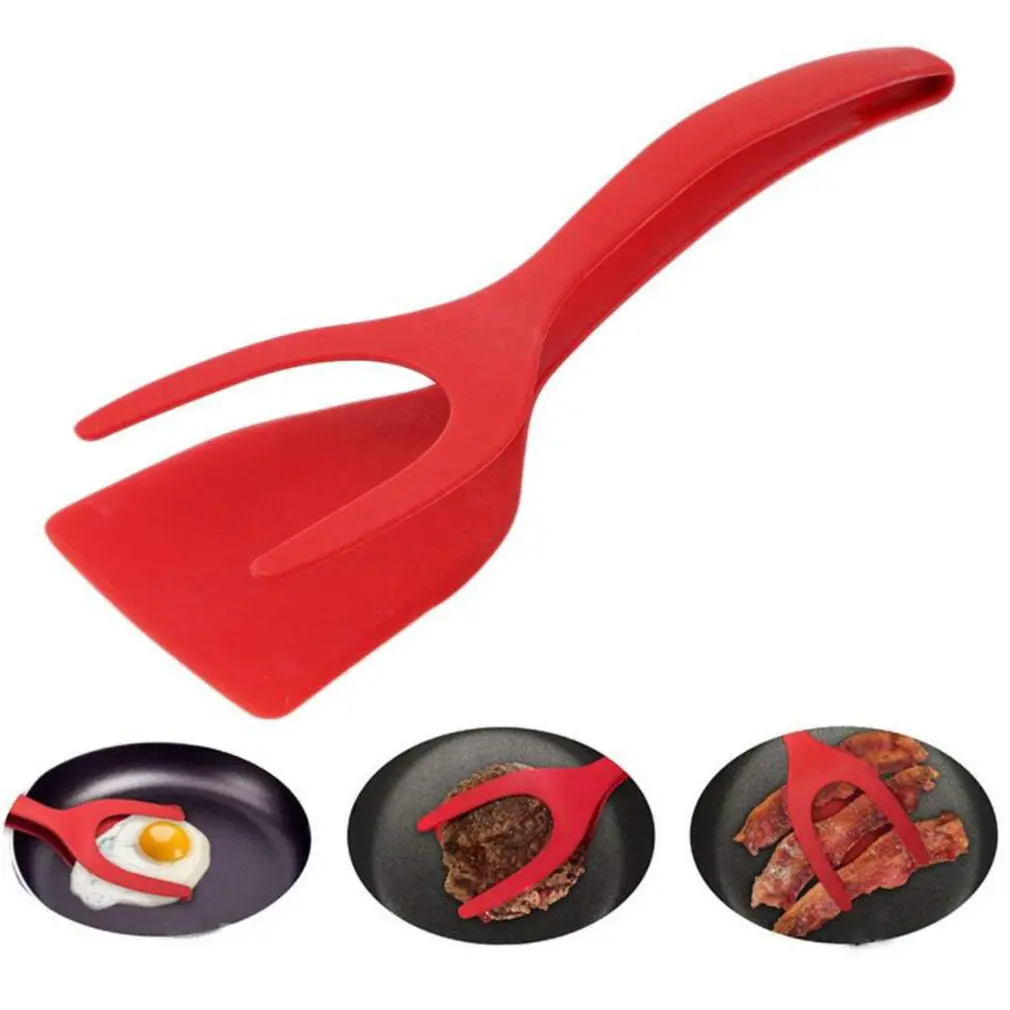 Toptan naylon 2 In 1 kavrama ve Flip Spatula maşa yumurta Flipper Ton biftek kızarmış balık ekmek özel klip gıda sınıfı için mutfak