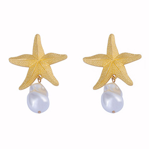 Boucles d'oreilles pendentif perle étoile de mer en alliage de style vacances océan loisirs pour femmes - Product Image 1