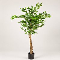 Arbre artificiel Ficus à double tronc de 120 cm, plante à feuilles en soie sur pied, tige torsadée, décoration intérieure pour salon et bureau