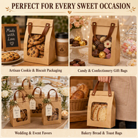 Sacs de boulangerie en papier kraft personnalisés OEM en gros avec fenêtre PVC, poignée et rivets dorés pour biscuits, pain et emballages cadeaux