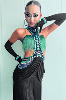 Robe de danse latine Vennystyle, franges perlées, design en strass, sur mesure, performance de danse de salon, costume de compétition une pièce