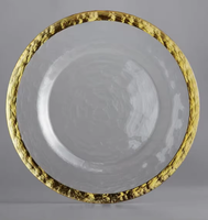 Tapis de table occidental de luxe Assiettes de présentation en verre Bord doré et argenté transparent en gros pour les occasions de fête