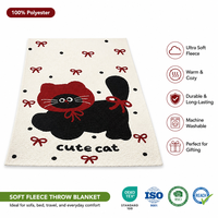 Selimut Lempar Motif Polkadot Krim dengan Pita Merah, Bahan Fleece Ultra Lembut, Dapat Dicuci Mesin, Tahan Lama, Hangat untuk Sofa Tempat Tidur, Grosir untuk Penggunaan Sehari-hari