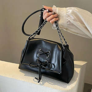 Sac à bandoulière carré plissé pour femme, couleur unie, style doux et féminin - Product Image 5