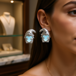 E4320 ต่างหูทองคำขาวรูปการ์ตูนโนมส์น่ารักพร้อมกรอบคริสตัลรูปหัวใจสำหรับทุกเพศสวมใส่ได้ทุกวัน - Product Image 2