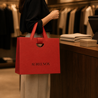 Sacs cadeaux en papier rouge de luxe personnalisés avec ruban, poignées longues et impression numérique pour l'emballage de marques d'événements haut de gamme