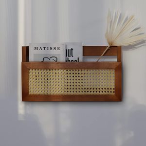 Estante de pared de ratán estilo boho, estantería colgante de madera maciza <span class=keywords><strong>para</strong></span> exhibir y almacenar revistas y libros, ideal <span class=keywords><strong>para</strong></span> la decoración de la sala de estar o el cuarto de niños. - Product Image 2