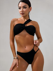 بدلة سباحة نسائية مخصصة مكونة من 3 قطع بكتف واحد سبانديكس/بوليستر ، تنورات للشاطئ ممتازة ، تنورات للتنفس سريعة الجفاف - Product Image 5