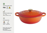 Cocotte en fonte émaillée professionnelle de qualité supérieure, large et peu profonde, avec couvercle, prête à être expédiée