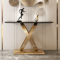 Meubles de salon, tables consoles en acier inoxydable pour l'entrée, table console en marbre pour le couloir, tables décoratives pour l'entrée d'hôtel