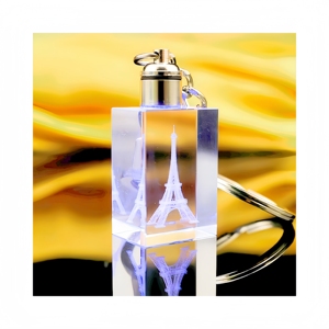 Cheap 3D Eiffel Tower Engraved Crystal Keychain Custom Laser Glass Keychain for Birthday Gifts Keychain with Lighter Holder