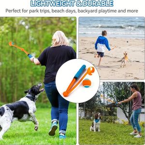 Manual <b>Dog</b> <b>Ball</b> Launcher Stick Interactive Fetch Toy Tailed Squeaky Pet <b>Thrower</b> <b>for</b> Outdoor Training Play - Product Image 2