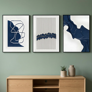 Cuadro Decorativo ARTFEB Azul Marino, Impresión de Arte en Blanco y Azul, Marco de Madera Negra y Metal para Decoración de Sala de Estar - Product Image 2