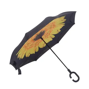 Paraguas plegable PFAS Free 2, Mango en forma de C con martillo y cortador de cinturón de seguridad, ventana de coche rota, paraguas inverso de dos pliegues, ombrello