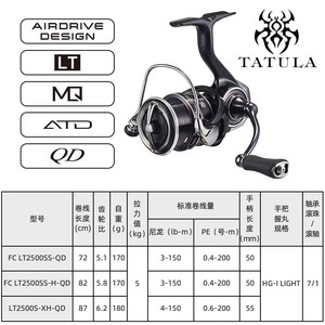 Moulinet de pêche Daiwa 23 New TATULA Spider Spinning Reel LT 2500S XH QDLT FC pour la pêche au black-bass en eau douce - Product Image 5