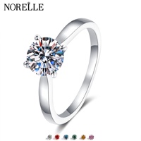 NORELLE 2025 Cincin Tunangan Klasik Empat Cakar Trendy 0.5-2 CT Moissanite Cincin Pernikahan Perak Sterling 925 untuk Wanita Hadiah