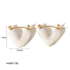 Pendientes Huggie en forma de corazón, oro de 18 quilates, acero inoxidable, epoxi, joyería de moda para mujer TE6389 - Product Image 4