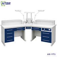 Système d'extraction de poussière pour poste de travail 3 personnes AX-YT1 avec lampe LED, table de technicien dentaire, poste de travail de laboratoire dentaire