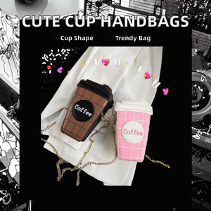 Qualité supérieure 	 Sac à main chaîne d'épaule pour jeune femme, nouveau design, motif tasse à café mignonnes filles, avec coton - Product Image 2