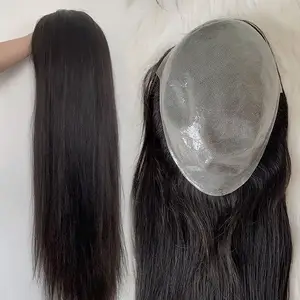 Indische Human Virgin Cuticle Aligned Hair natürliche schwarze Silikon injektion Ersatz system voll PU Base Topper für Frauen