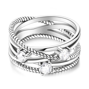 Anello Classico da Donna per Matrimonio con Design 3D Moderno, in Acciaio Inossidabile Lucidato, Finitura in Oro PVD 18K, con <span class=keywords><strong>Zirconia</strong></span> Cubica - Product Image 3