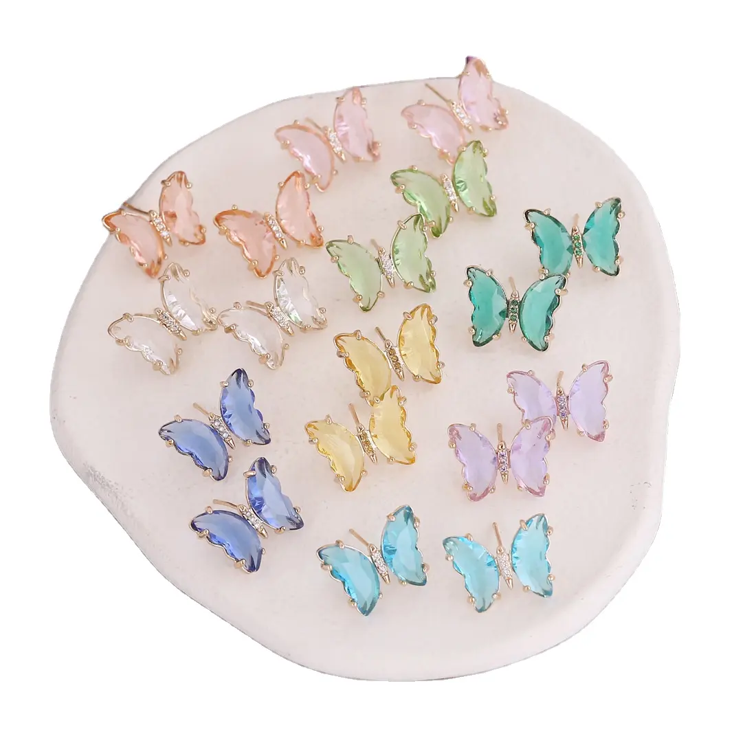 Atacado de brincos de borboleta coloridos com zircônias incrustadas de diamantes multicoloridas, joias femininas criativas e charmosas