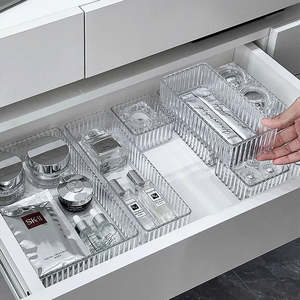 6 boîtes de rangement transparentes en <span class=keywords><strong>plastique</strong></span> pour tiroirs de bureau, pour maquillage, cuisine, gadgets de bureau - Product Image 1