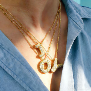 Collar con Colgante de Burbuja con Letras del Alfabeto, Chapado en Oro Real de 18K sobre Acero Inoxidable, con Circonitas, Joyería <span class=keywords><strong>para</strong></span> Mujer, Resistente al Deslustre - Product Image 1