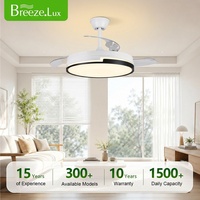 Ventilateur de plafond LED moderne de 42 pouces avec télécommande, 3 pales, 6 vitesses, variateur d'intensité, fonctionnement silencieux, moteur DC tout cuivre, pour la maison