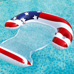 Inflatable Water Float American Flag Design 165x80cm Net <b>Backrest</b> Floating Lounger Pool Chair - Product Image 1