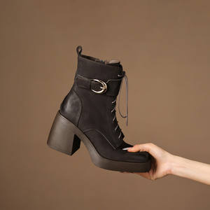 Zapato Artesanal de Una Sola Pieza con Hebilla Grande, Estilo Retro, Tacón Redondo, Cuero Genuino, Impermeable, Duradero, Suela Blanda Antideslizante - Product Image 3