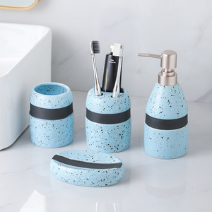 Minimalist Terrazzo tasarım mavi seramik banyo 4 adet otel ve ev banyo aksesuarları ile sıvı sabunluk - Product Image 3