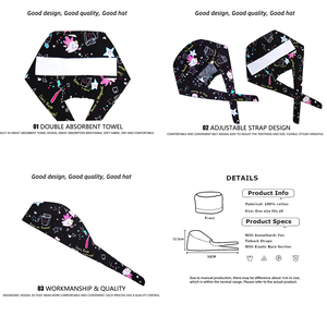 All'ingrosso Berretto per Ospedale rosa con unicorno stampato in cotone 100% cuffia per allattamento con fascia da Scrub dentale cappello da chirurgo - Product Image 4