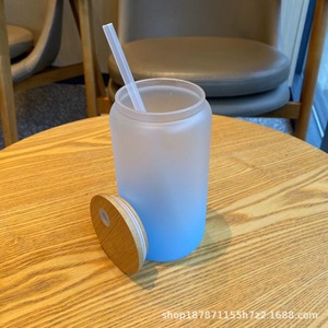 Mason Jar Glass Cup With Bamboo Lid And Straw 500Ml For Coffee Travel Outdoor Use Solid Color Sublimated Design - Product Image 5