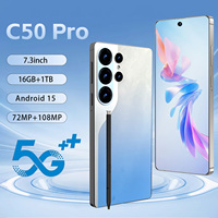 Teléfono Inteligente C50 Pro para Reuniones, 8000mAh, 7.3 Pulgadas, Cámara de 108MP, 16GB+1TB, 5G, Doble SIM, Videollamada, Desbloqueo Facial, Android 15, 120Hz, MTK