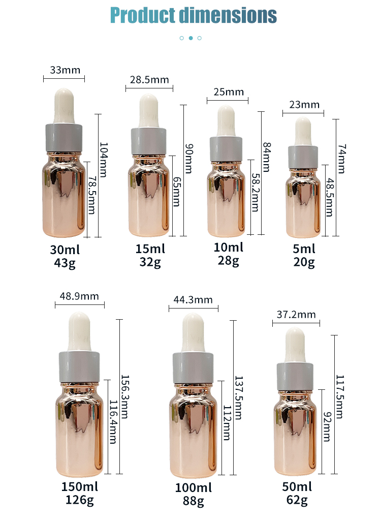 Electroplated 5ml 0.25oz Cosmetic Dropper Bottles With Screw Caps