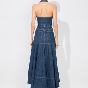 เดรสยีนส์ทรงเอวสูงแขนกุดสำหรับผู้หญิง ขายดี คุณภาพเยี่ยม ดีไซน์หรูหรา แบบไม่มีสายรัดไหล่ ความยาวปานกลาง สไตล์วินเทจสำหรับฤดูร้อน - Product Image 3