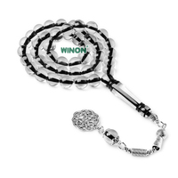 Winon Transparenter Silberbeschichteter Harz-Bernstein Islamischer Muslimischer Rosenkranz 10mm 45 Perlen Saudi Ramadan Gebetsgeschenk Unisex