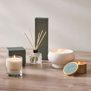 Ensemble de bougies parfumées à l'aloe vera blanc MESCENTE, diffuseur de parfum nordique à bâtonnets, bol à 3 mèches, pot en verre, décoration d'intérieur - Product Image 1