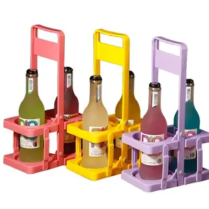Wholesale Reusable Colorful Bar Party Display 2 Pack Portable Plastic Beer Bottle Carrier Beer Rack Basket Wine Bottle Holder