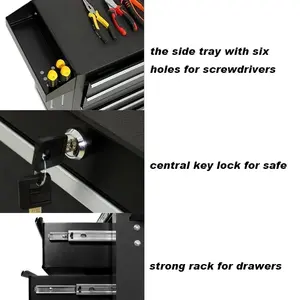ชุดกล่องเครื่องมือเหล็กแบบขายส่ง พร้อมลิ้นชักเก็บของ 5 ชั้น ตู้เก็บของในโรงรถแบบมีล้อเลื่อนสำหรับจัดระเบียบเครื่องมือ - Product Image 6