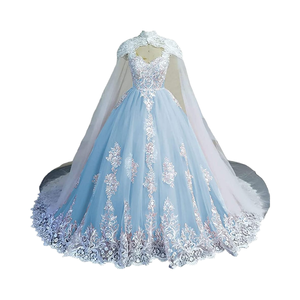 Голубое бальное платье Mumuleo, платья Quinceanera с накидкой из белого тюля, кружевные платья для выпускного вечера, Vestido De XV Anos 2026 - Product Image 1